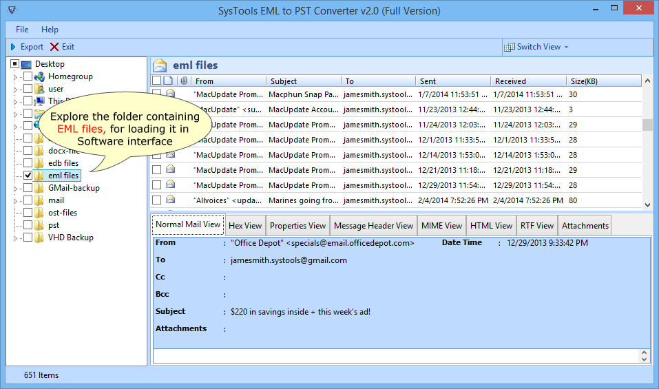 select and attach EML folders