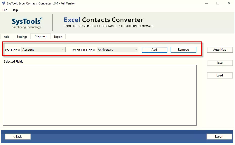 Map Excel contacts Fields to Outlook