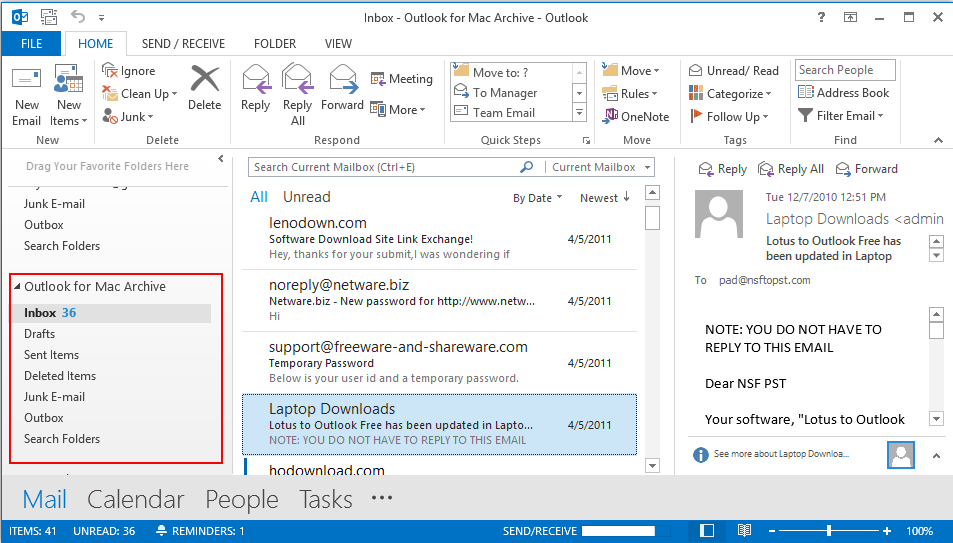 preview the Outlook PST files
