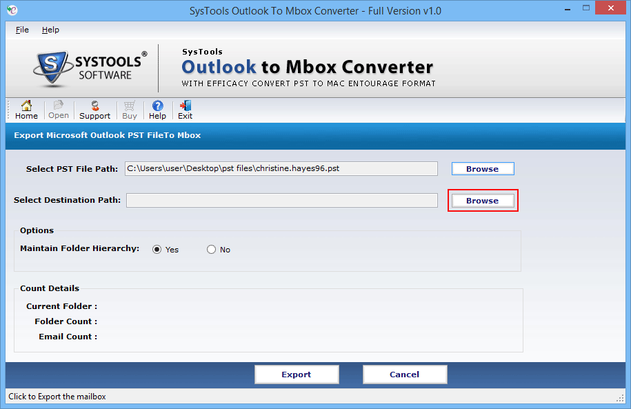 Select MBOX storage destination