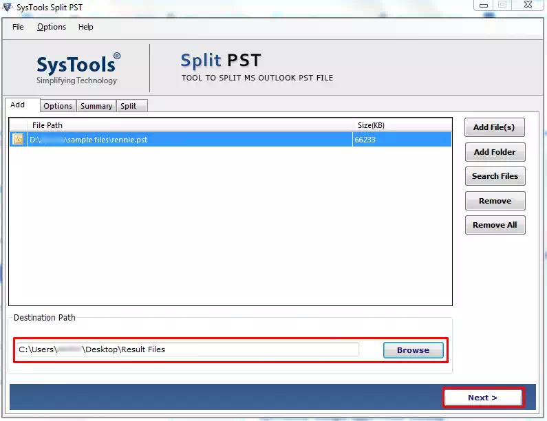 split Outlook PST file