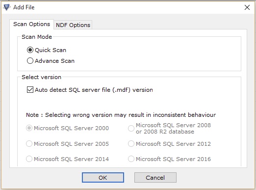 Scanning modes of SQL Recovery tool