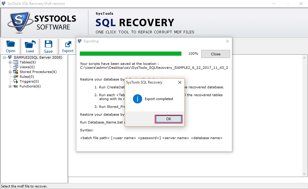 completion of SQL Recovery tool